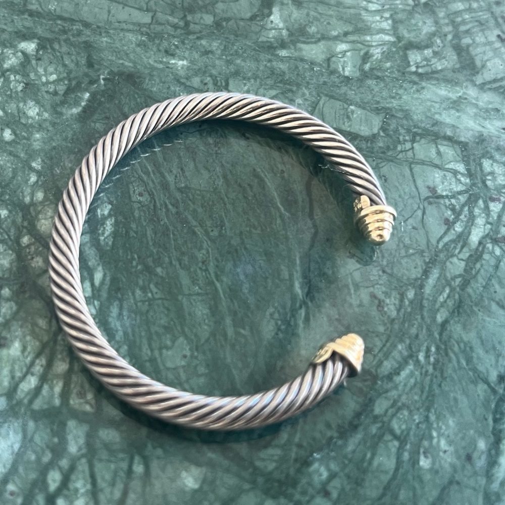 Vintage David Yurman 5mm Silver 14K Gold Cable Bangle Bracelet (2003)